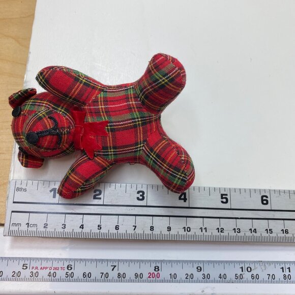 Ornamet Set Red Green White Tartan Plaid Mini Teddy Bear Bow Red Crayon - Picture 6 of 13